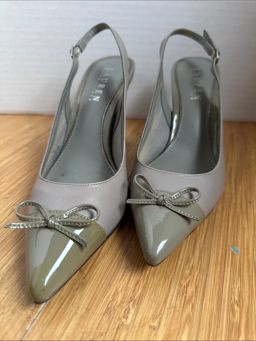 Lauren Ralph Lauren Taupe and Olive Pointed-Toe Slingback Pumps 7B